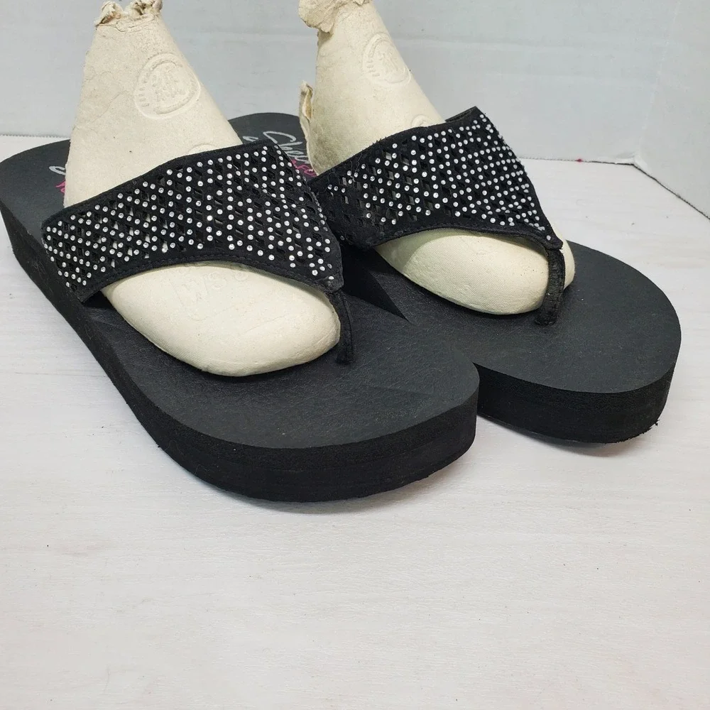Skechers Yoga Foam Beeded Flip Flops Womens 9 Boho Fast Shipping
